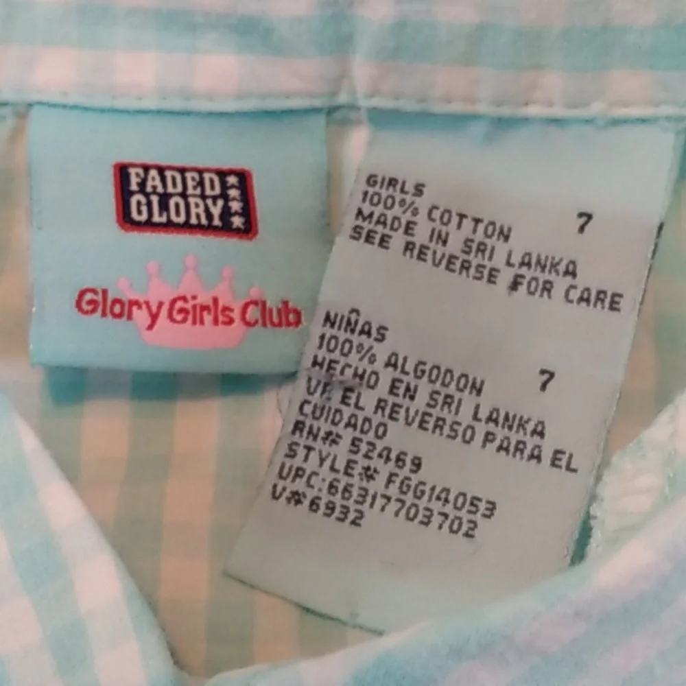 Vintage Faded Glory | Girls Teal & White Tie Waist Top Size 7